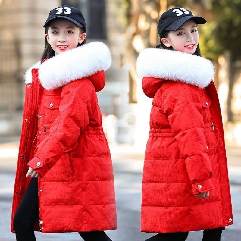 Толстая и теплая пуховая куртка для девочек, средней длины пальто для детей, зимнее пальто из пуха белой утки