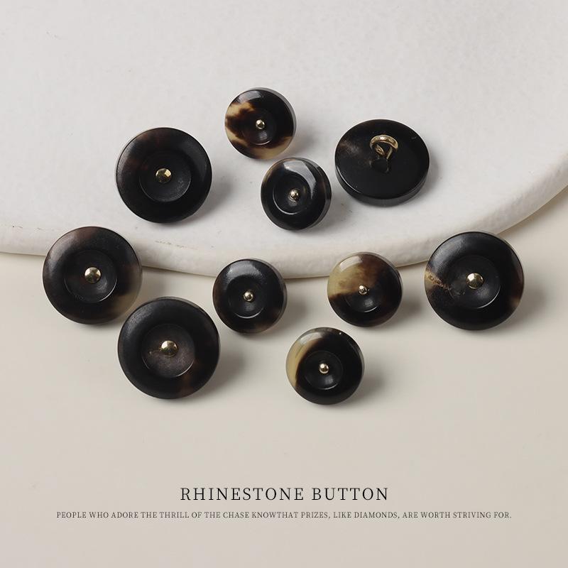 5pcs Single Hole Curved Needle Copper Foot Coffee Color Black Horn Beef Bone Buckle Cotton And Linen Jacket Knitted Sweater Shirt Cheongsam Button