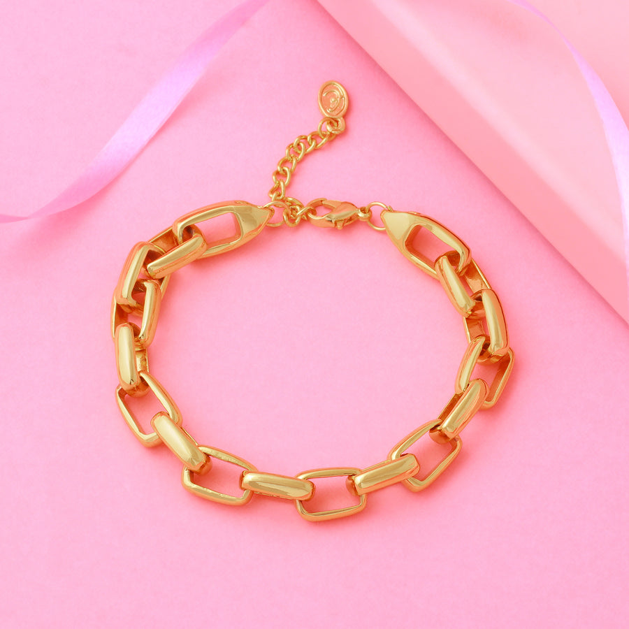 Fashion Estele Gold Plated Rectangle Link Bracelet For Women