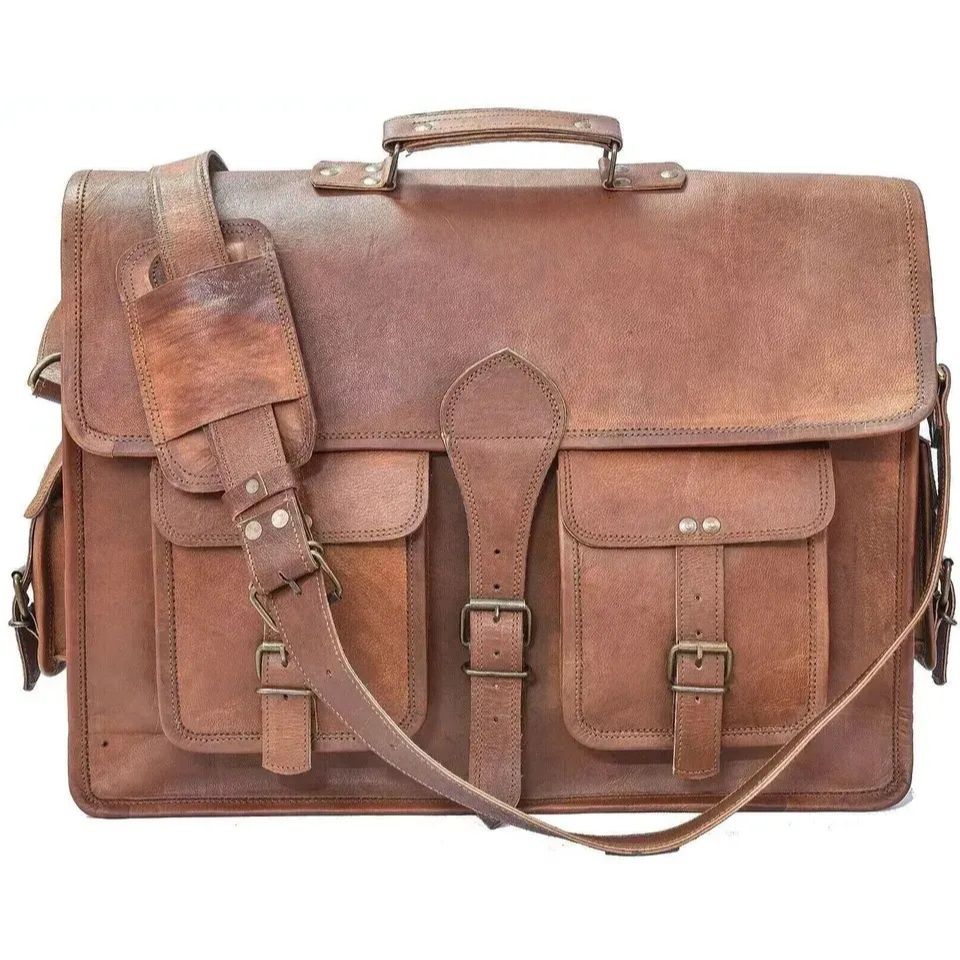 Мужская кожаная винтажная сумка-портфель для ноутбука ручной работы, коричневая сумка-мессенджер