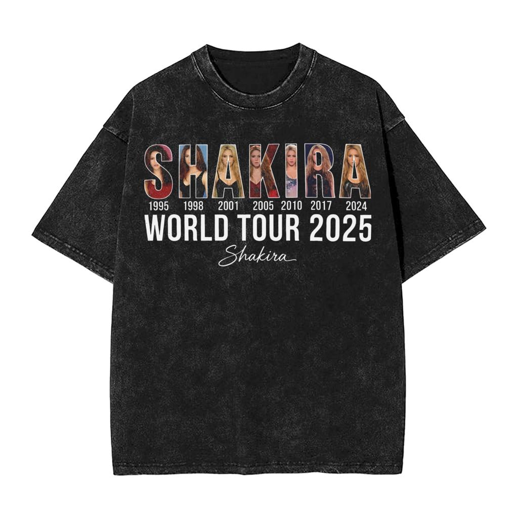 Washed T Shirts Singer Shakira Hip Hop Vintage T-Shirt Harajuku Streetwear 100% Cotton Summer Tops Tees for Women