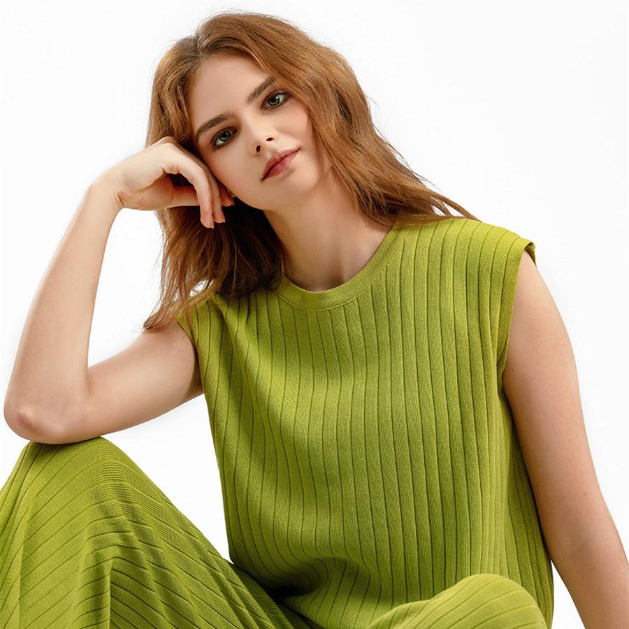 Весенне-летний женский свободный комплект из двух предметов, однотонный вязаный топ без рукавов, костюм