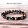 Beads Bracelet Triple Protection, 2 Pack 8 mm Tigers Eye Bracelet Hematite Beads & Black Obsidian Balance Bracelet