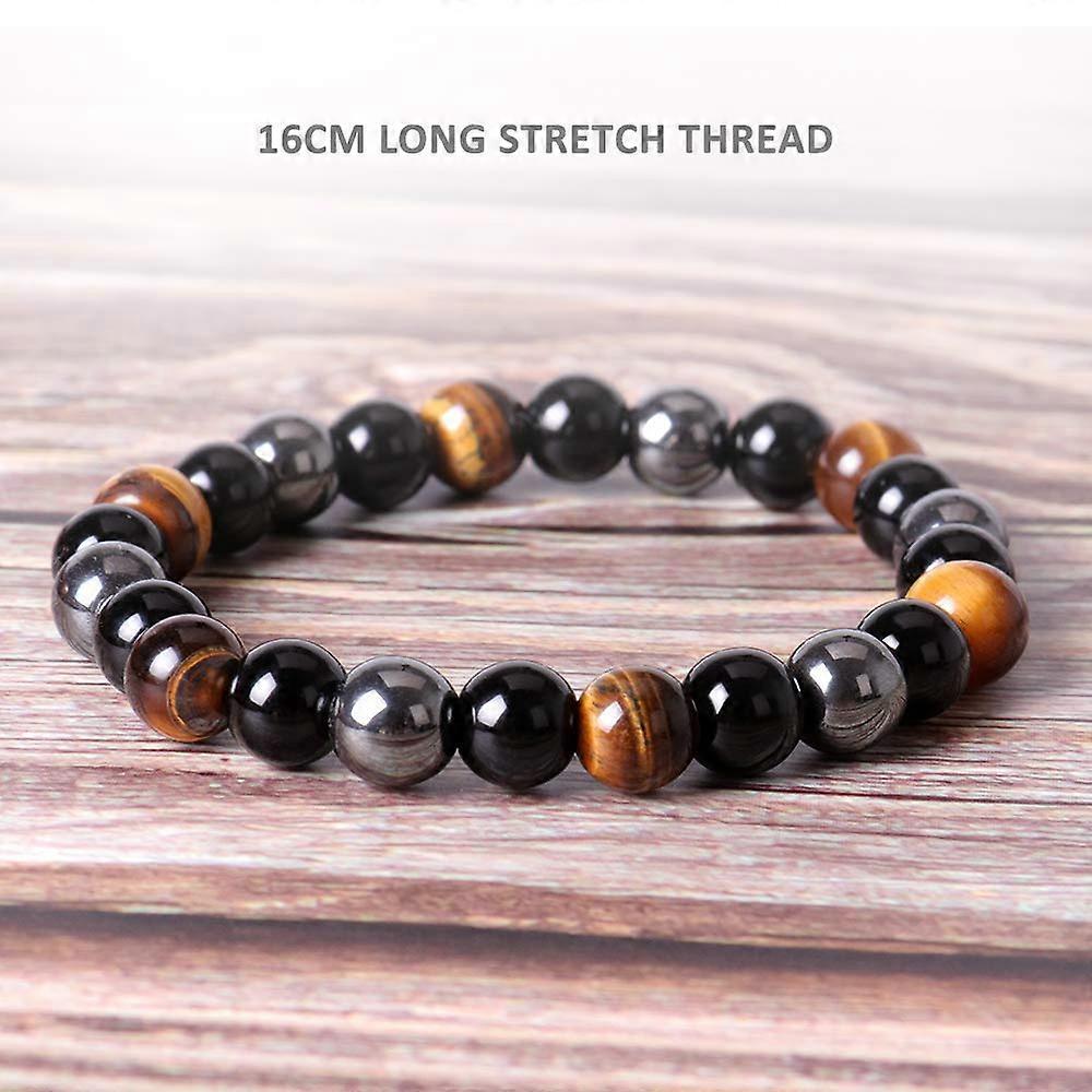 Beads Bracelet Triple Protection, 2 Pack 8 mm Tigers Eye Bracelet Hematite Beads & Black Obsidian Balance Bracelet