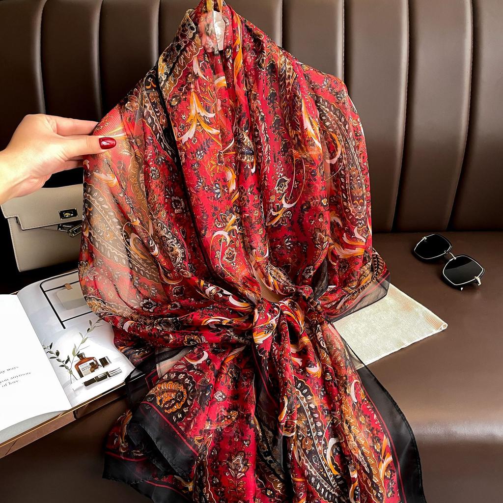 Women's Fashion Scarf Polyester Mature Style with Plant Pattern - Large Beach Shawl Wrap, Decorative Sun-Proof and Windproof