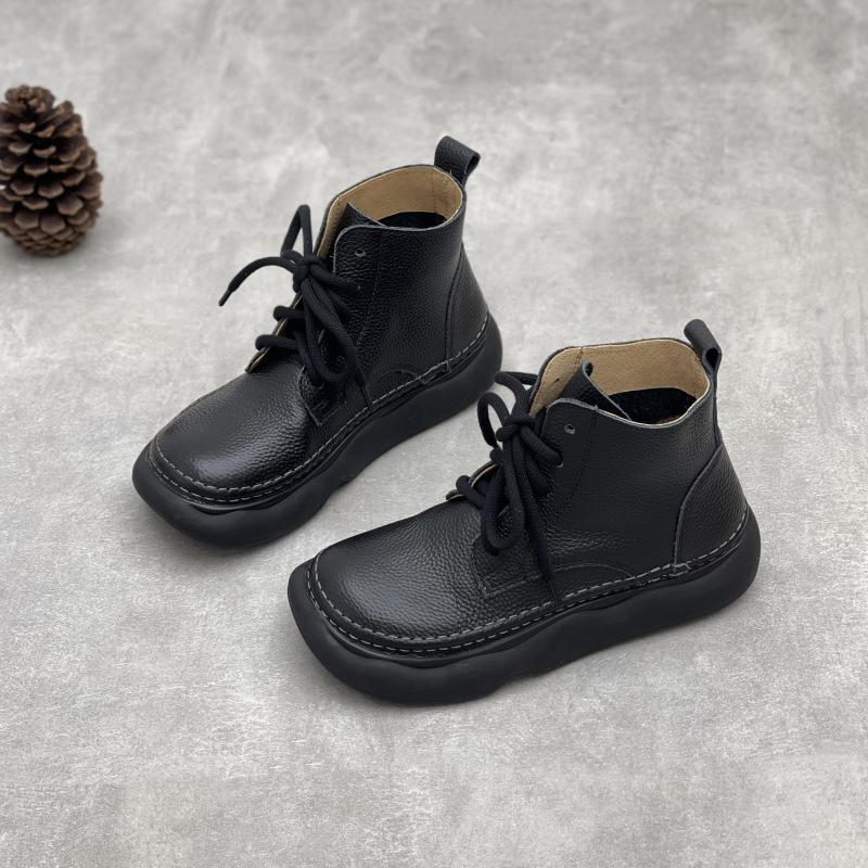 Johnature Ретро-ботинки из натуральной кожи, короткие, с широким носком, со шнуровкой, из коровьей кожи, с мягкой подошвой, женские ботинки