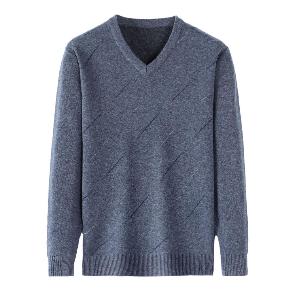 Man Autumn and Winter Clothes Middle-aged V-neck Sweater Men's Thickened Sweater Knitted Base Shirt