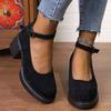 2024 New European and American Round Head Thick Heel One-word Buckle with Middle Mouth Breathable Casual Outer Wear Single Shoes Women