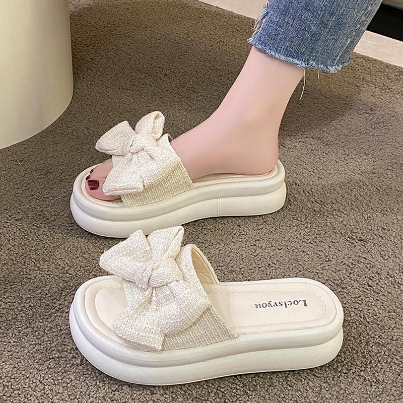 Bow Platform Women Slippers Summer Flats Flip Flops Shoes 2024 New Fashion Dress Beach Sandals Walking Slides Female Zapatillas