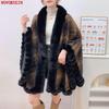 2023 Thicken Velvet Warm Cardigan Loose Poncho Women Oversize Printed Cloak Long Faux Rabbit Fur Out Streetwear Shawl Coat