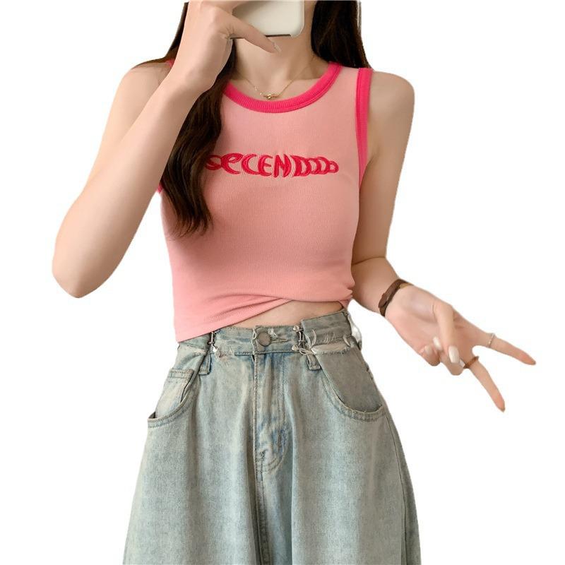 Летний женский кроп-топ без рукавов 2025: Модный приталенный крой для студентов