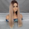 MERISIHAIR Длинный прямой парик из синтетического термостойкого волокна, светло-коричневый парик с омбре без челки, парик спереди на шнуровке для женщин