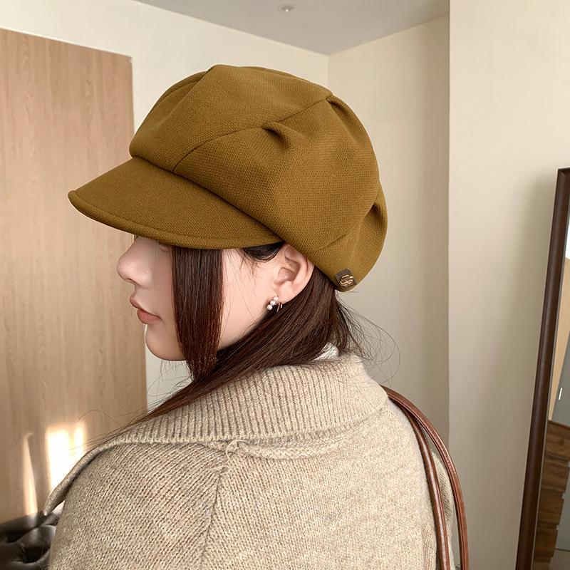 Korean Style Cloud Pleated Beret Hat for Women In Autumn and Winter Casual Versatile Octagonal Hat Fashionable Literary Painter Newsboy Hat