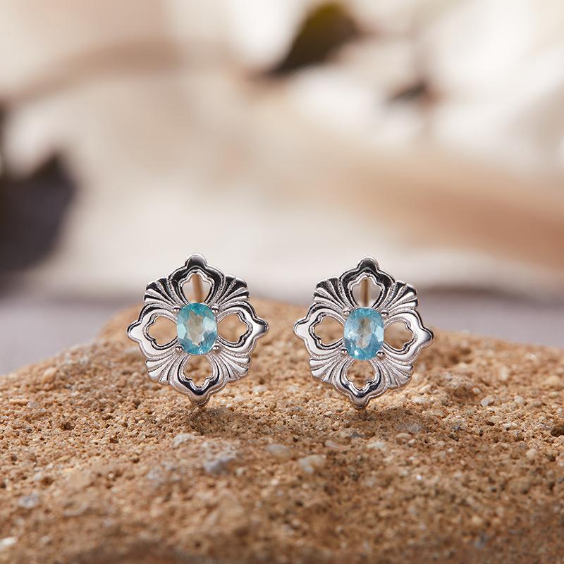 S925 Sterling Silver Natural Colored Treasure Necklace Women'S Niche Light Luxury High-End Set French Retro Brushed Collarbone Chain