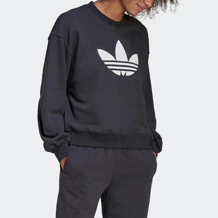adidas Спортивная толстовка с круглым вырезом и логотипом Trefoil Originals для женщин, цвет Угольно-черный HU1605