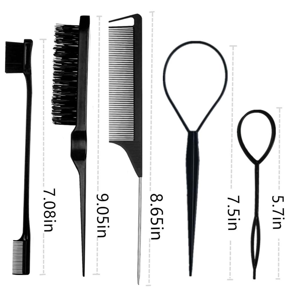 6-Piece Hair Styling Comb Set, with Continuous Spray Bottle, 200ml Brush, Rat Tail Comb, Edge Control Hairbrush for Backcombing,