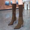 Autumn Winter Pointed Toe Elastic Half High Sock Boots for Women Elegant Heeled Mid Calf Shoes Woman Y2k Hot 2025 Novelty Boot
