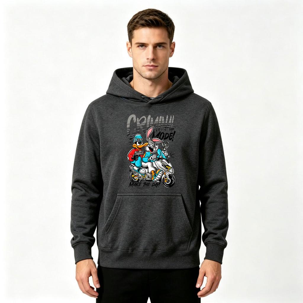 Men Cartoon Criminal Mode Printed Pullover Hoodie Casual Long Sleeve Sweatshirt for Daily Wear