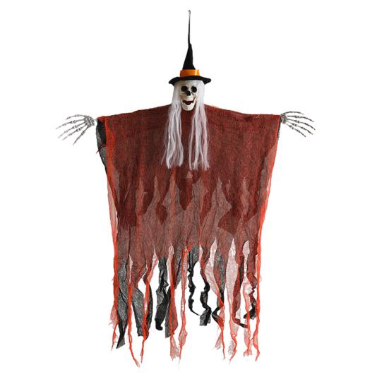 Halloween Hanging Skull Realistic Skull Ghost Decoration with Long Hair Poseable Wire Spooky Hanging Skeleton Prop for Halloween Party