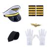 Flight Captain Outfits Captain Hat Uniform Epaulettes Neck Tie Halloween Stewardess Costume Flight Attendant Cosplay Set