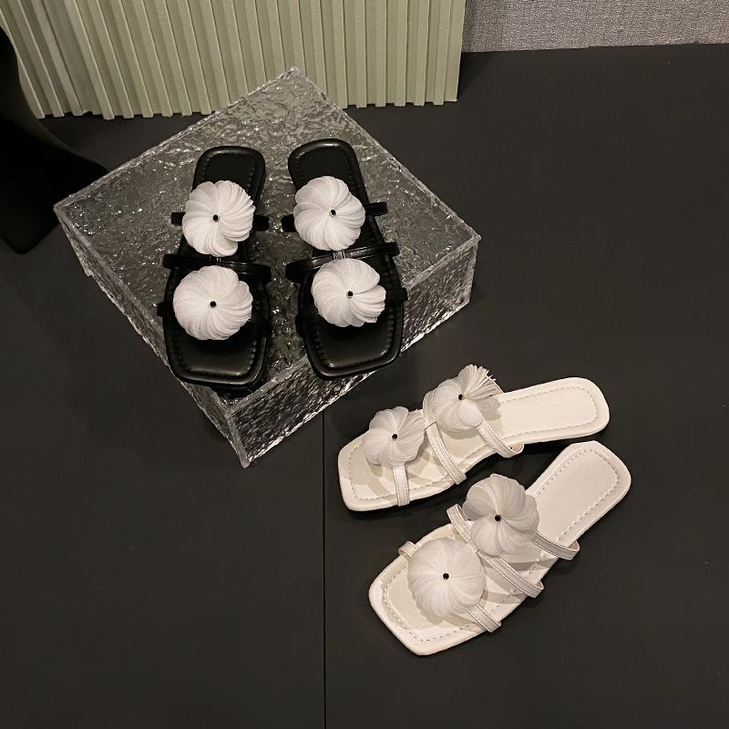 Fashion Aphixta Women Flat With Slides White Flower Dec Woman Slippers Summer Beach Square Toe Casual Shoes Woman 2025 Trend Shoes