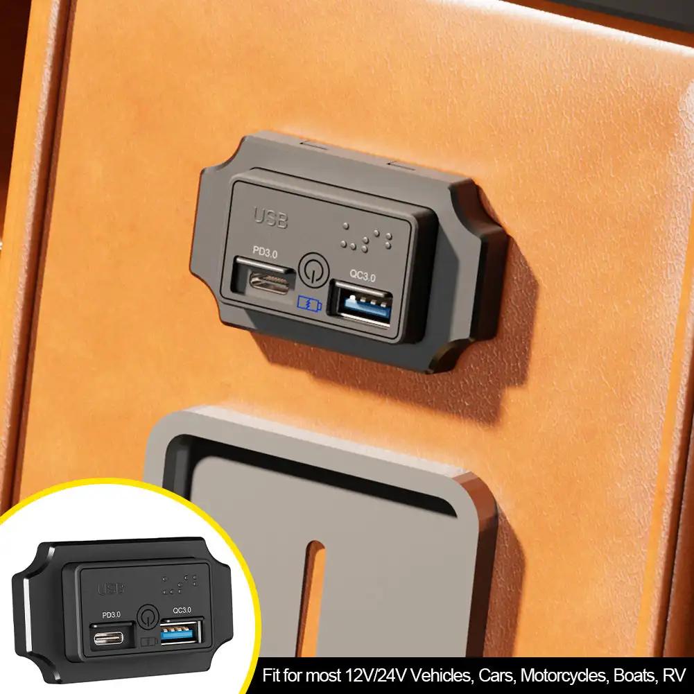 12 В-24 В автомобильное зарядное устройство QC 3.0 USB PD Type C с сенсорным переключателем, быстрая зарядка для мотоцикла, автофургона, лодки