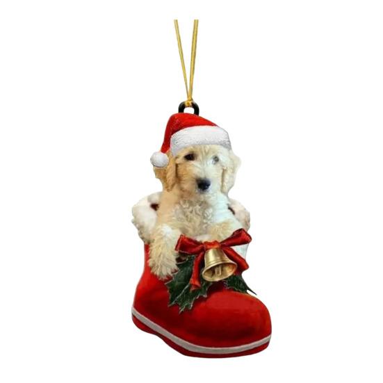 Подвеска в виде собаки на Рождество, собака в сапоге Санты, подвесное украшение, 2D, плоская акриловая подвеска для рождественской елки, домашний декор, подарок любителям собак