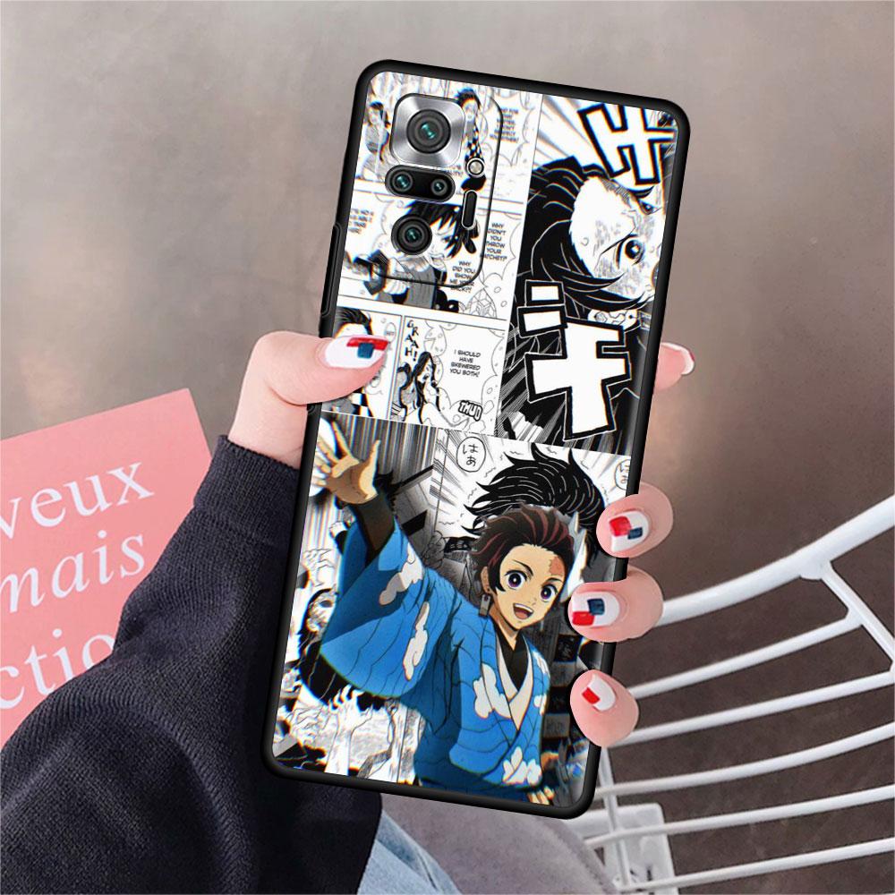 Роскошный черный чехол для телефона Xiaomi Redmi Note 11 10 9 8 7 Pro 9S 9A 9C 10s 8T K40 10C 10S Funda Cover Kimetsu Yaiba Demon Slayer