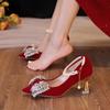 Модная красная свадебная обувь женская 2025 новая на высоких каблуках