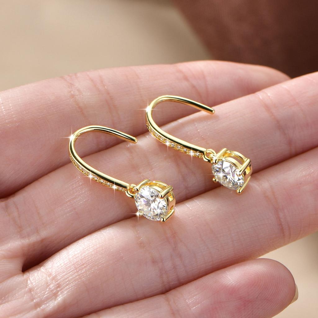 New Anniversary Gift Classic 6.5mm 1.0ct Natural Moissanite Earrings Piercing Huggies Dangle Hook Earrings for Women