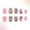 24 Pcs False Nail with Rhinestones Valentines Day Press On Nail Leopard Heart Acrylic Nail Full Cover Stick On Nail