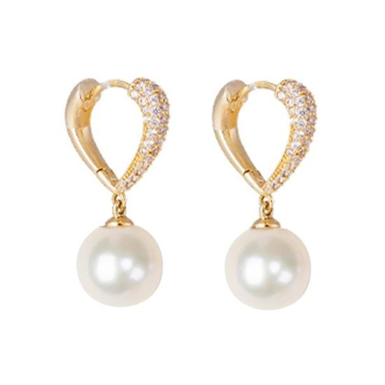 1 Pair Stud Earrings Charming Geometric Shining Rhinestone High Gloss Decorative Hypoallergenic Faux Pearl Hoop Earrings Jewelry Accessory