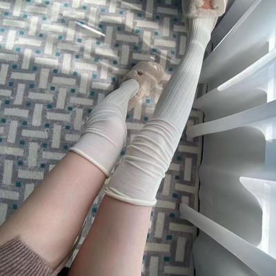 Белые гольфы выше колена в стиле школьницы, женские весенние, до бедра, с дизайном, имитирующим наложение, защищающие колени