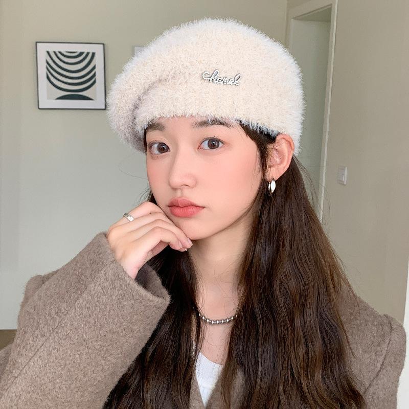 Новинка сезона, женская шапка с инкрустированными бриллиантами, вязаный шерстяной берет с алфавитом, зимняя теплая шапка-тыква Tide