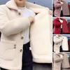 Women Autumn Winter Solid Color Jacket Coat Lapel Long Sleeve Thickened Imitation Lamb Wool Cardigan Single Breasted Outwear Streetwear