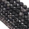 Обсидиан свободный камень серебряного цвета круглые бусины для изготовления ювелирных изделий DIY минималистичный браслет 15 дюймов нить