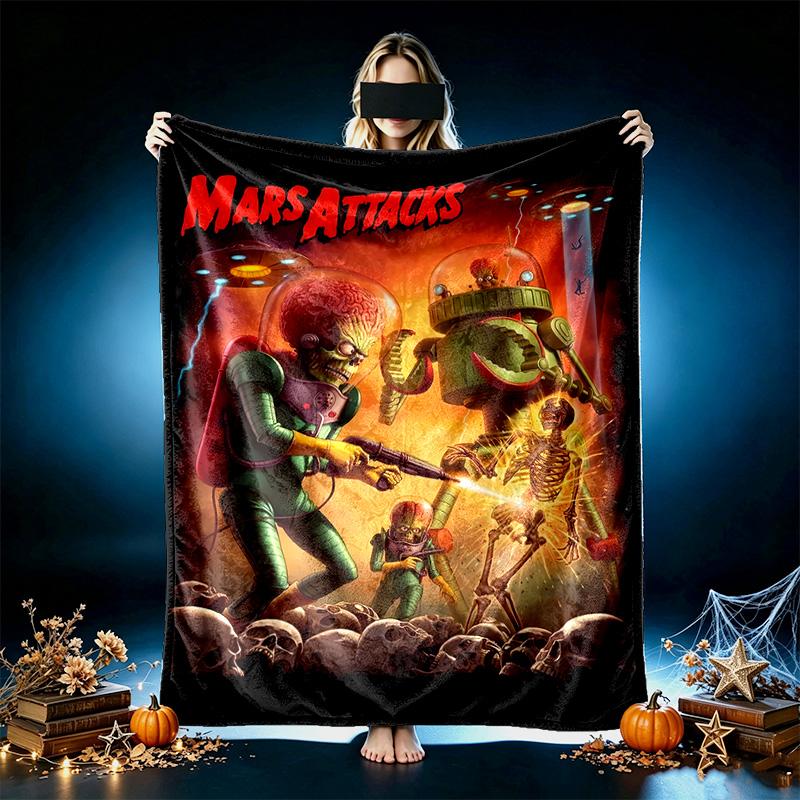 1pc Mars Attack Cartoon Crew Blanket, Cozy Printed Throw Blanket, A Heartfelt Gift for Your Family and Friends