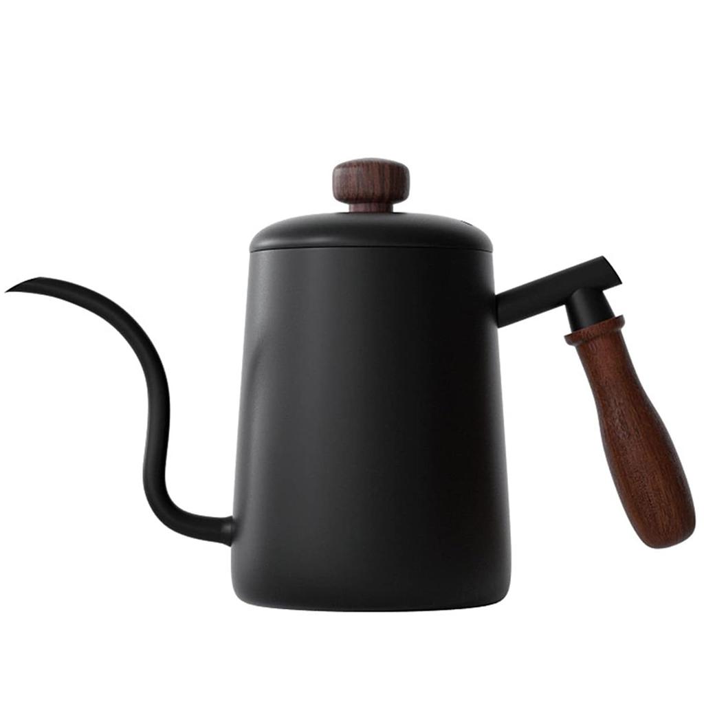 SOVIFKI Drip Pot Coffee Pot Removable Wooden Handle Coffee Kettle Stainless Steel Drip Narrow Mouth Scale 580ml Outdoor Coffee Kettle Black