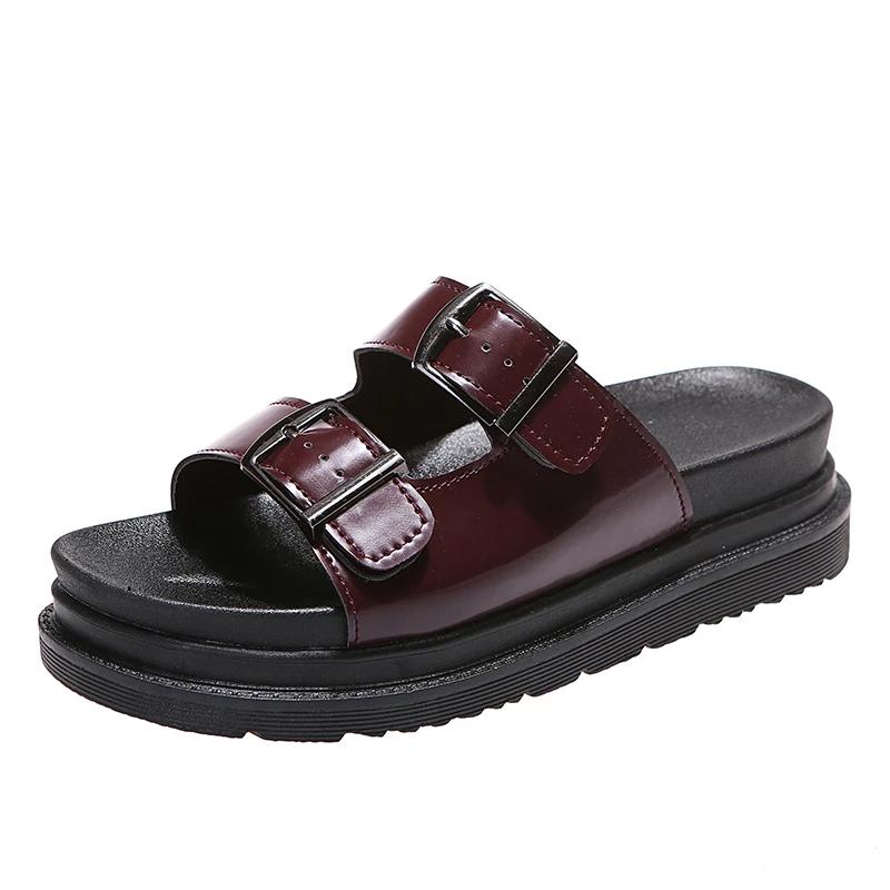 Sandal of Women British Style Rome Shoe Comfy Soft Leather Summer Sandalias Metal Buckle Casual Slipper Flat Platform Sandal