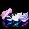 Светящиеся роликовые кроссовки для детей и девочек, двухколесные, с автоматической усадкой колес, популярные светящиеся роликовые кроссовки, деформируемые кроссовки