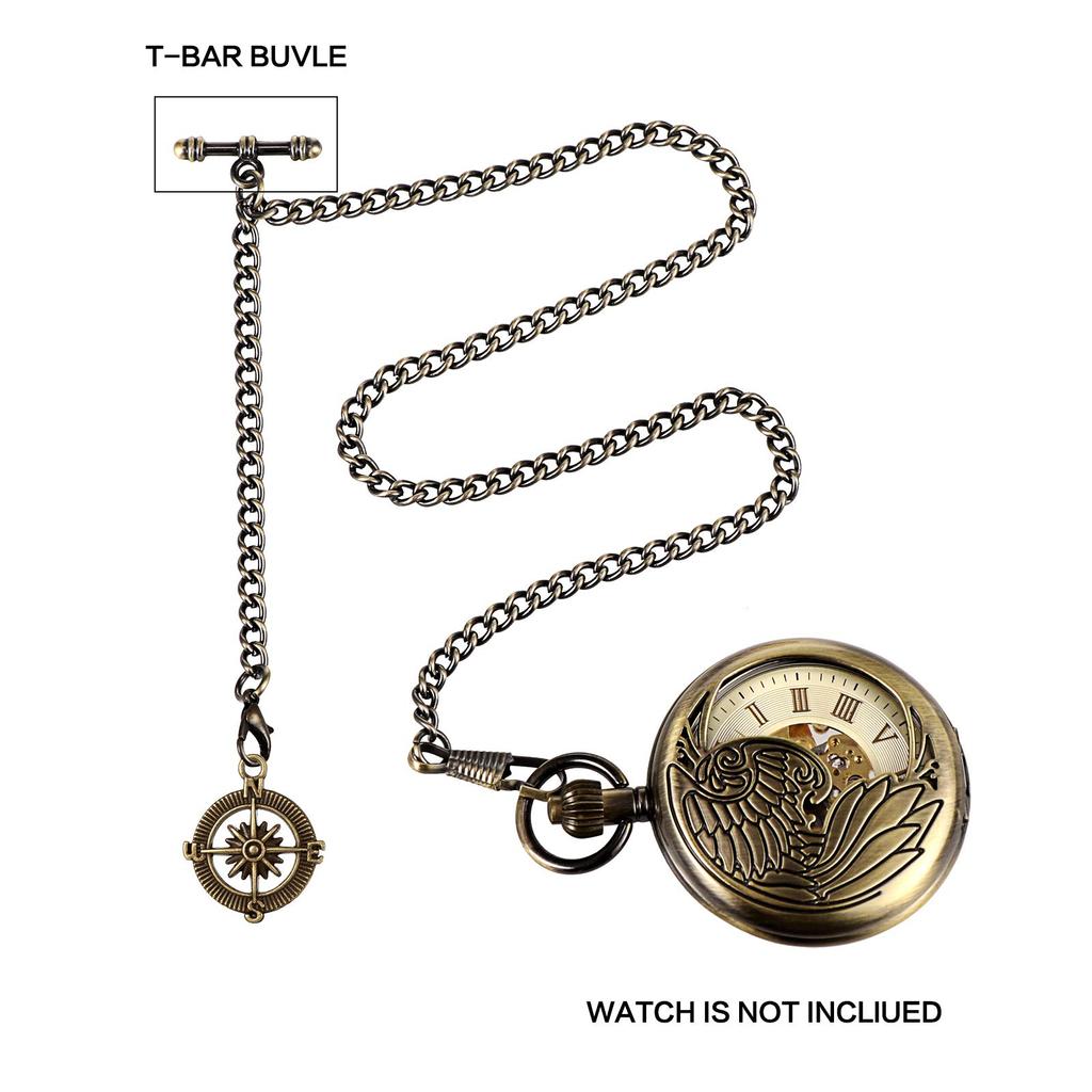 Цепочка для карманных часов TREEWETO Albert Chain с 2 крючками и подвеской в виде компаса для мужчин