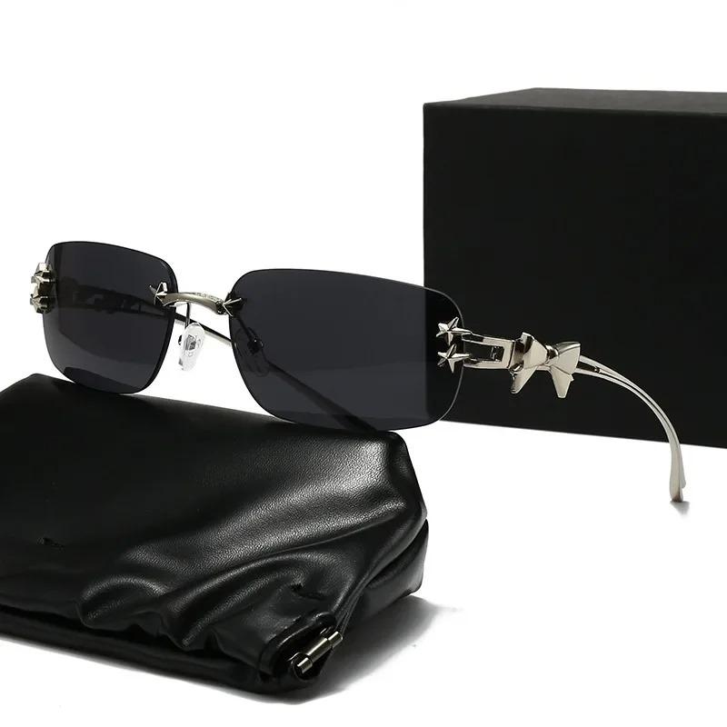 Fashionable Frameless Sunglasses Women Metal Frame Unisex UV400 Protection Summer Glasses High-End Eyewear