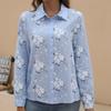 Women Cotton Linen Shirt Turn Down Collar Single Breasted Blouse White Yellow Blue Tops Long Sleeve Floral Printed Shirts