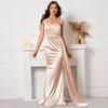 Solid Color Satin One-Shoulder High-Waist Fishtail Evening Wedding Dress