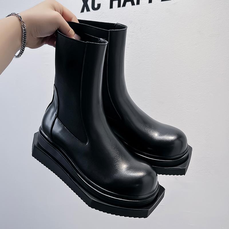 Ботинки челси на толстой подошве, средней высоты, с круглым носком, темно-квадратным носком, короткие ботинки-сигареты, британские мужские ботинки-мартины с большим носком 68555-A