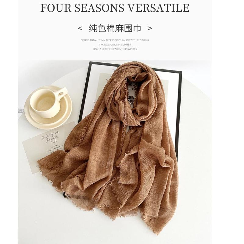 Summer Cotton Linen Scarves Women'S Scarves New Solid Color Scarves Sun Protection Breathable Shawls Retro Rough Edged Scarves