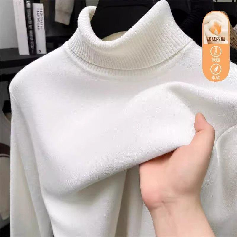 Мужской цельный бархатный свитер с высоким воротником на осень-зиму, бархатная утолщенная рубашка, теплая вязаная кофта-пуловер внутри