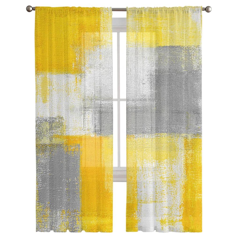 Oil Painting Abstract Geometric Yellow Modern Curtains for Living Room Tulle Curtains Window Sheer for Bedroom Accessories Decor
