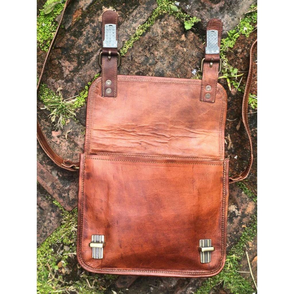 Стильная маленькая коричневая кожаная сумка, кожаная сумка-мессенджер в винтажном стиле, сумка через плечо размером 7 x 9 дюймов, сумка из потертой кожи, сумка Fairtrade.