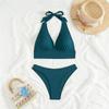Купальник бикини женский халтер шнуровка купальники новый сплошной комплект бикини сексуальные стринги летний пляжный купальный костюм для женщин из двух частей